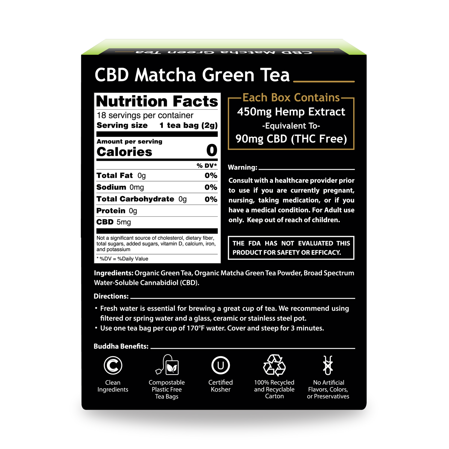 CBD Matcha Green Tea - Back Side of Box