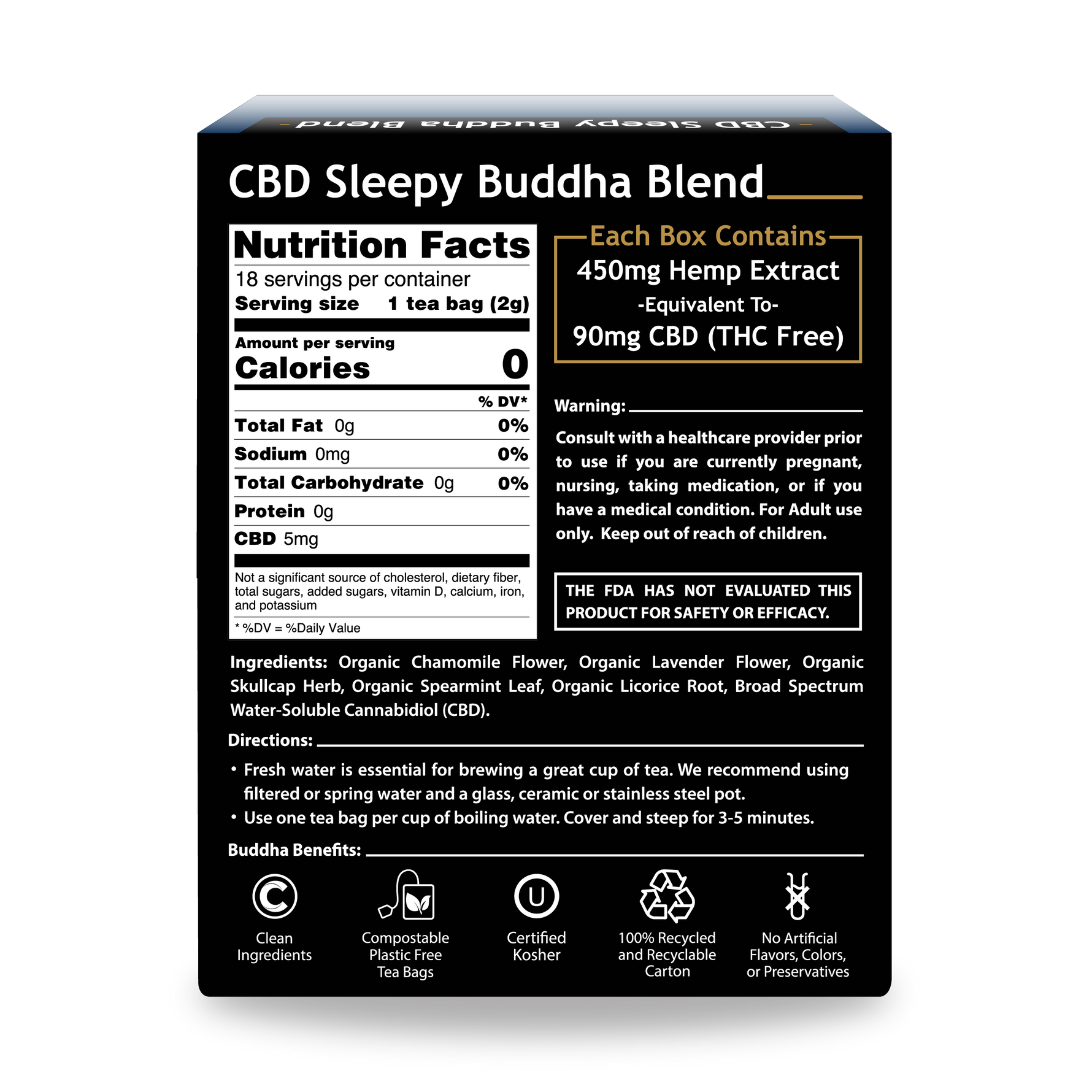 CBD Sleepy Buddha Blend - Back Side of Box