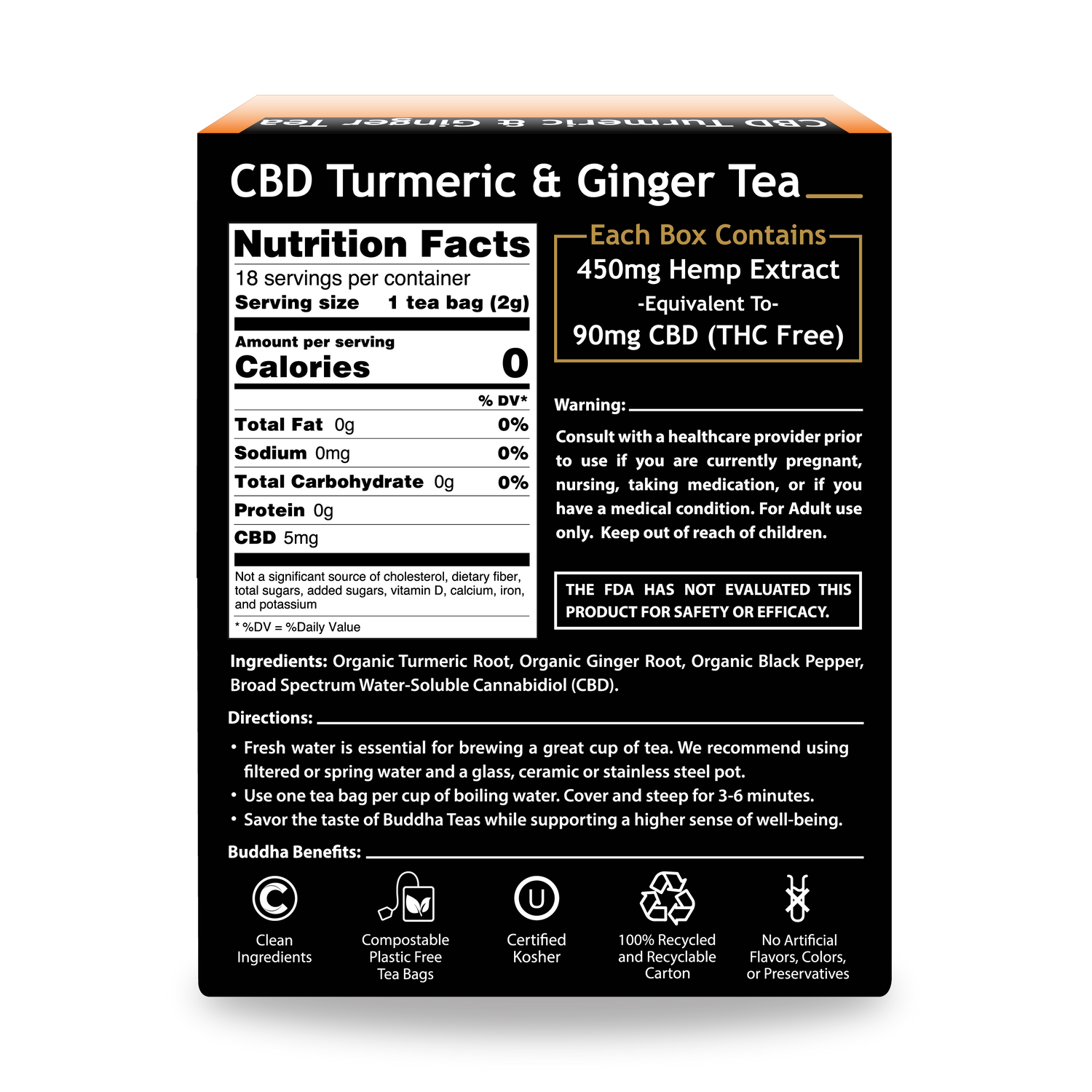 CBD Turmeric & Ginger Tea - Back of Box