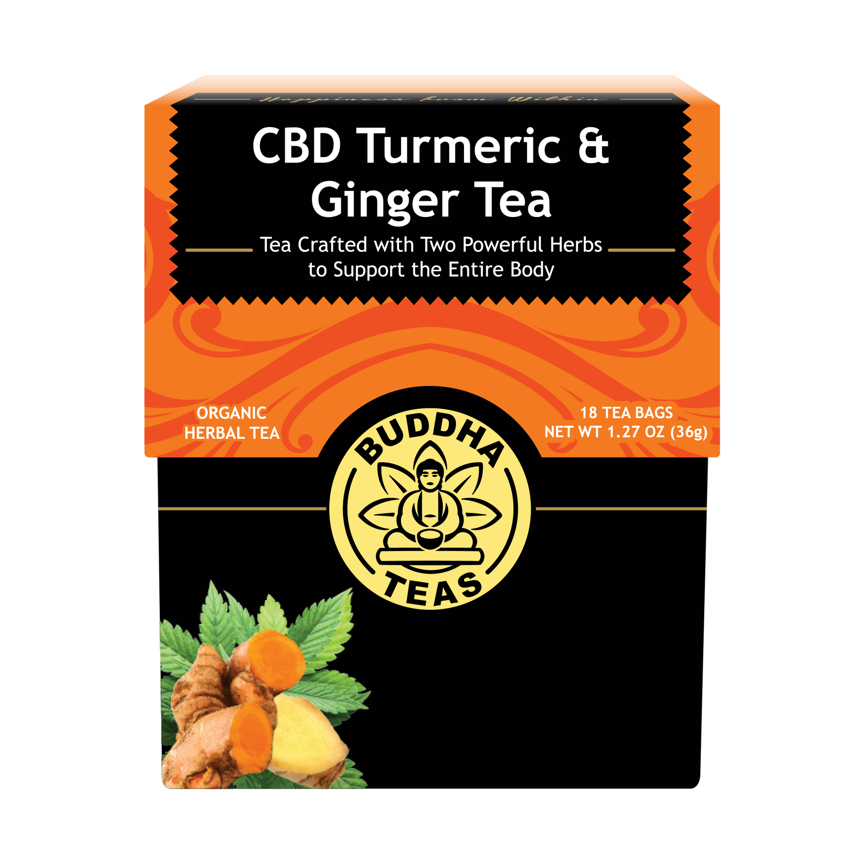 CBD Turmeric & Ginger Tea - Front Side of Box