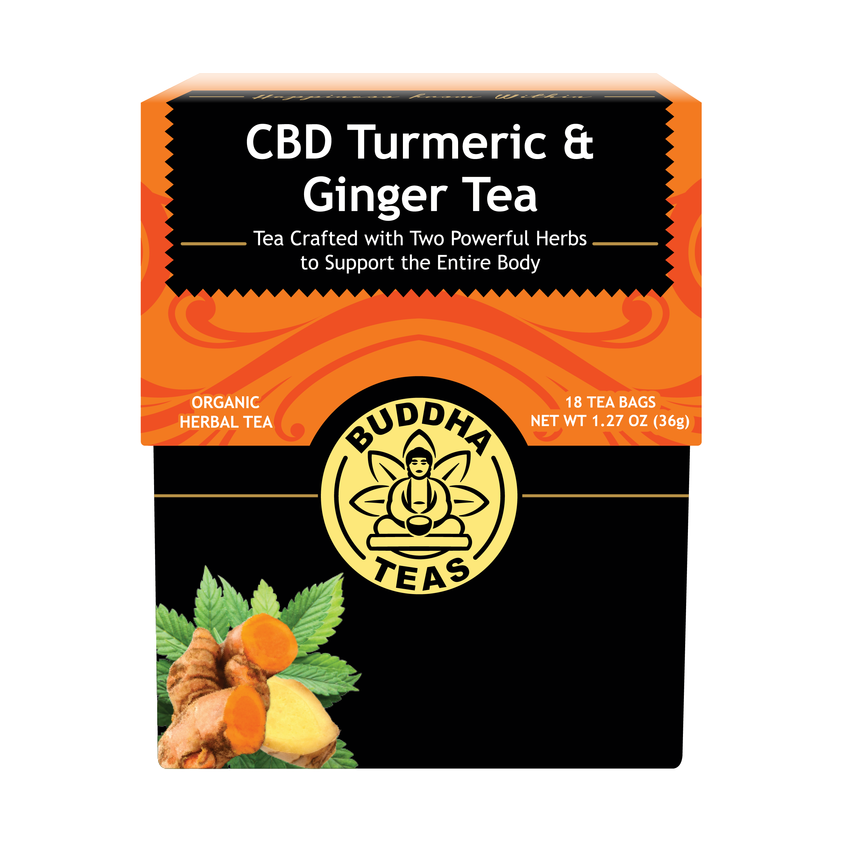 CBD Turmeric & Ginger Tea - Front Side of Box